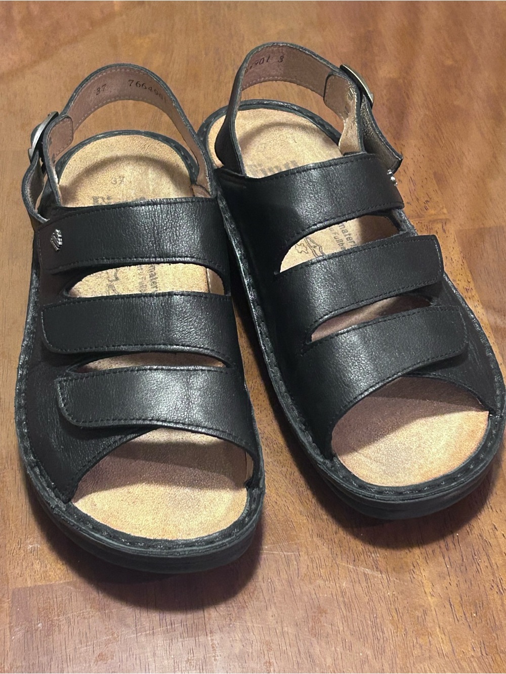 Finn Comfort Sylt Soft Black Leather Adjustable Mule Sandal Women Shoes Sz 7/37